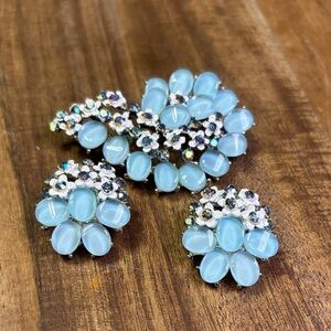 BSK pearlescent blue satin glass brooch/earrings set
